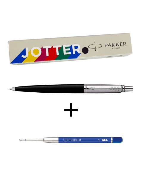 Parker Jotter Ballpoint Pen + Free Parker Blue Gel Refill - Classic Black