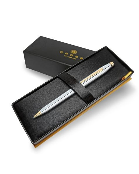 Cross Century II Medalist Ballpoint Pen - Chrome with 23kt Gold-plated Appointments (3302WG)