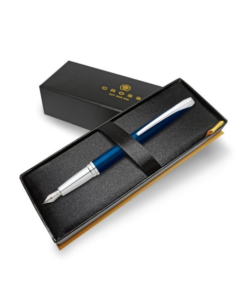 ATX® Translucent Blue Lacquer Stainless Steel Medium Nib Fountain Pen