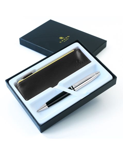 Cross Calais Ballpoint Pen - Black with Chrome Appointments (AT0112-2) - Luxury Gift Box & Accessory Pen Case