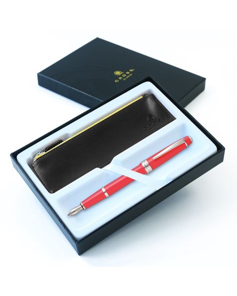 Cross Bailey Light Fountain Pen - Fine Nib - Coral Pink - Gift Boxed & Pen Case