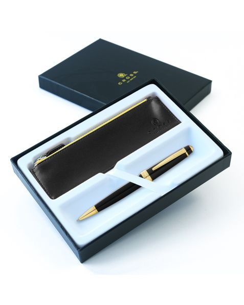 Cross Bailey Light Ballpoint Pen - Black with Gold Appointments - Luxury Gift Box & Accessory Pen Case
