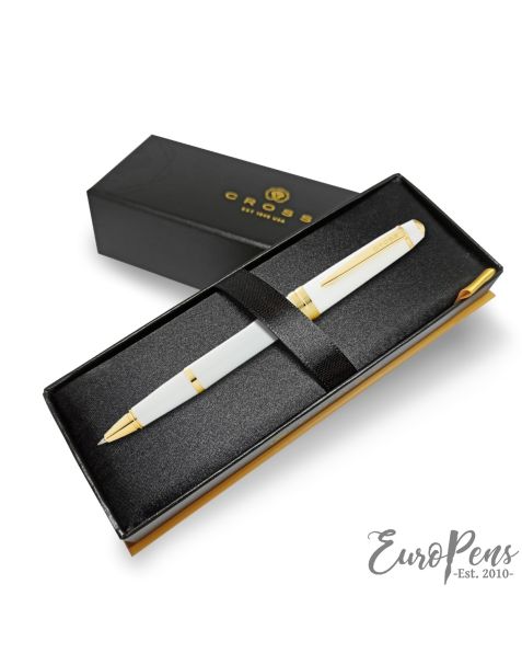 Cross Bailey Light Rollerball Pen - White with Gold Trim (At0745-10)