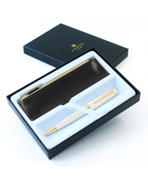 Cross Bailey Light Ballpoint Pen - White with Gold Trim - Luxury Gift Box & Accessory Pen Case