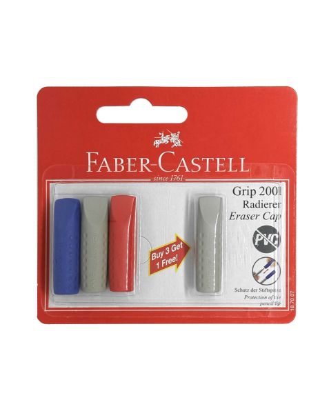 Faber Castell Grey, Blue & Red Grip 2001 Eraser Caps (187007) Pack of 4