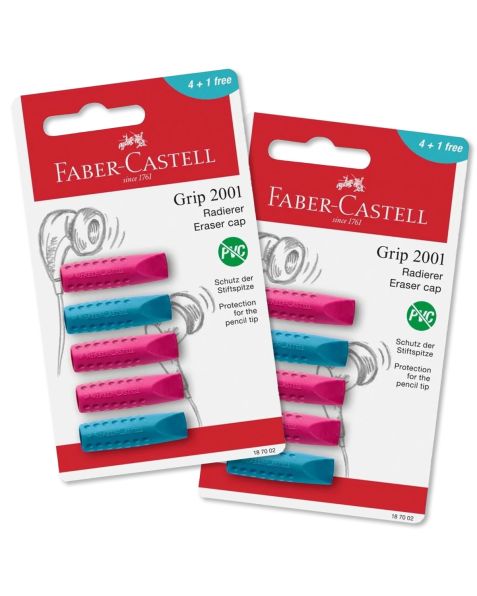 Faber-Castell Grip 2001 Pencil Topper Erasers - Assorted Colours x2