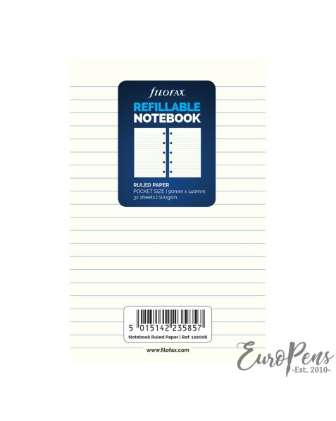 Filofax Pocket Notebook Ruled White Paper Refill 