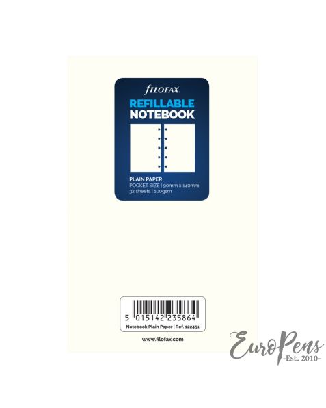 Filofax Pocket Notebook Plain White Paper Refill 