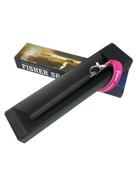 Fisher Space Pen Bullet BP – BLACK WITH D RING AND PINK FISHER LANYARD