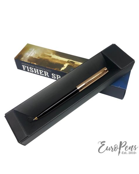 Fisher Space Pen Apollo Cap-o-matic Ballpoint Pen - Black with Golden Cap