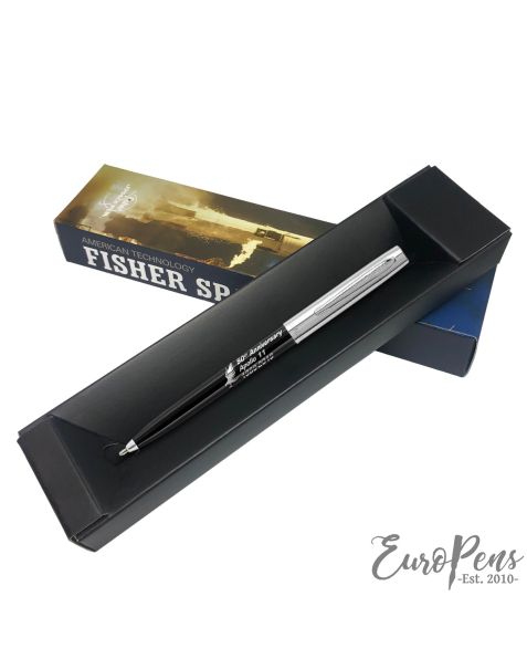 Fisher Space Pen Apollo Cap-O-Matic Ballpoint Pen - 50th Anniversary - Black with Chrome Cap and Logo