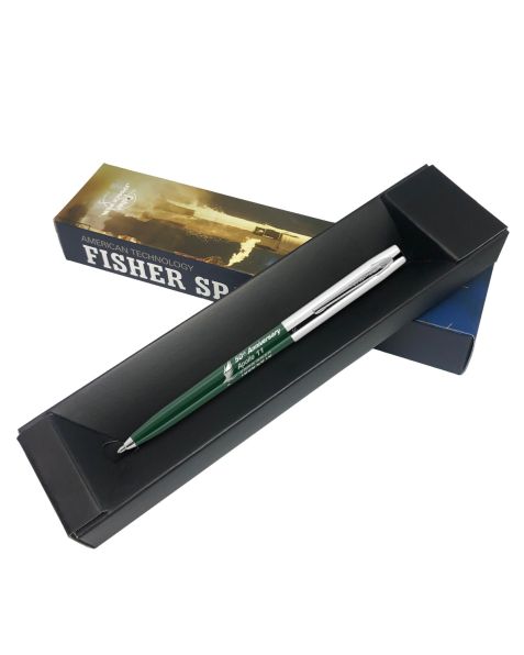 Fisher Apollo Cap_O-Matic Space Pen - 50th Anniversary - Ballpoint - Green Barrel With Chrome Cap & Logo