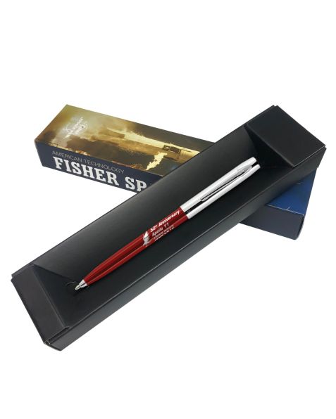 Fisher Apollo Cap_O-Matic Space Pen - 50th Anniversary - Ballpoint - Red Barrel With Chrome Cap & Logo