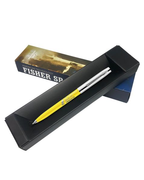 Fisher Apollo Cap_O-Matic Space Pen - 50th Anniversary - Ballpoint - Yellow Barrel With Chrome Cap & Logo