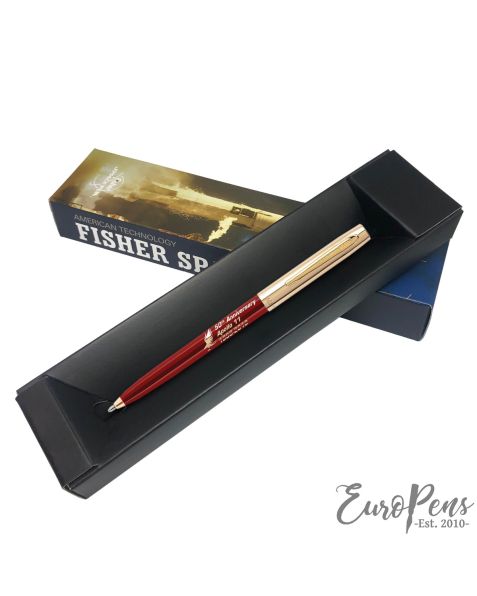 Fisher Apollo Cap-O-Matic Space Pen - 50TH Anniversary - Red Barrel With Gold Cap & Logo