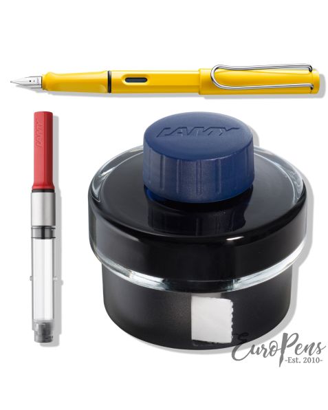 LAMY safari Fountain Pen - Yellow (018) & T52 Ink (Blue) & Z28 Ink Converter - Bundle
