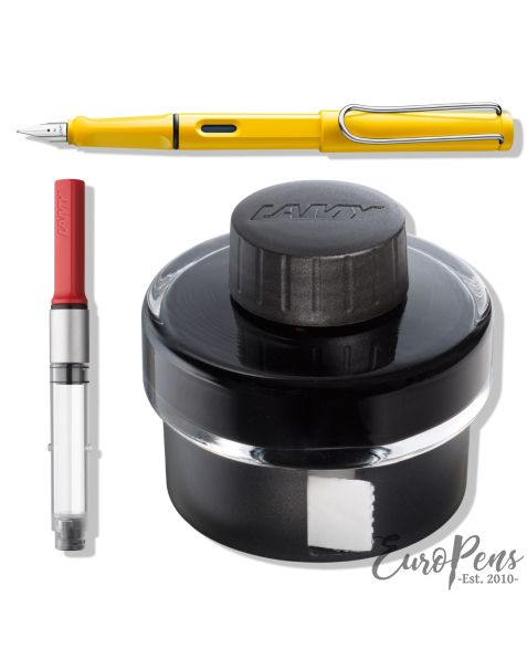 LAMY safari Fountain Pen - Yellow (018) & T52 Ink (Black) & Z28 Ink Converter - Bundle
