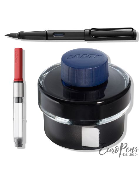 LAMY safari Fountain Pen - Matte Black (017) & T52 Ink (Blue) & Z28 Ink Converter - Bundle