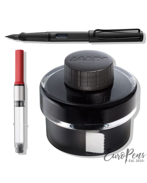 LAMY safari Fountain Pen - Matte Black (017) & T52 Ink (Black) & Z28 Ink Converter - Bundle