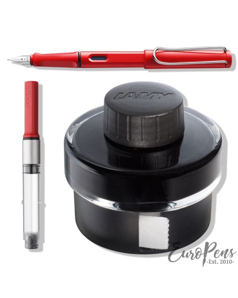LAMY safari Fountain Pen - Red (016) & T52 Ink (Black) & Z28 Ink Converter - Bundle