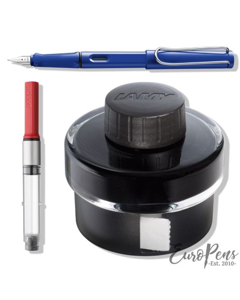 LAMY safari Fountain Pen - Blue (014) & T52 Ink (Black) & Z28 Ink Converter - Bundle