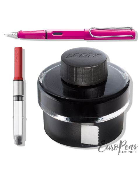 LAMY safari Fountain Pen - Pink (013) & T52 Ink (Black) & Z28 Ink Converter - Bundle