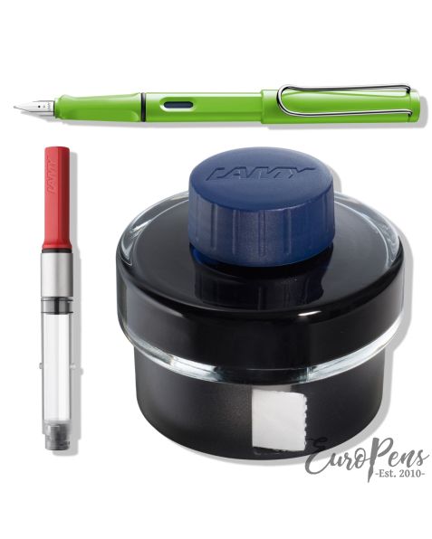 LAMY safari Fountain Pen - Green (013) & T52 Ink (Blue) & Z28 Ink Converter - Bundle