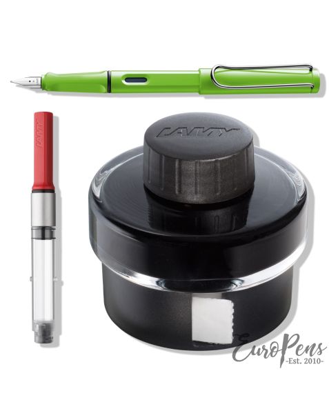 LAMY safari Fountain Pen - Green (013) & T52 Ink (Black) & Z28 Ink Converter - Bundle