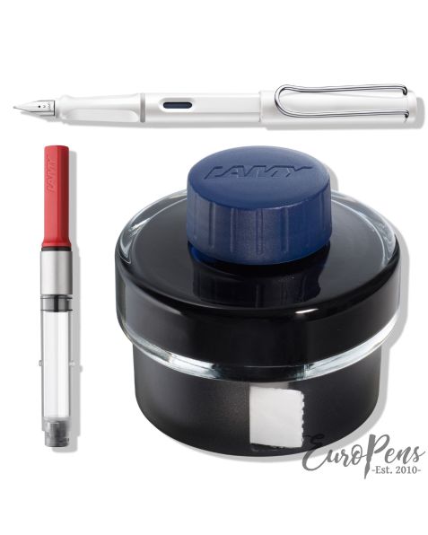 LAMY safari Fountain Pen - White (019) & T52 Ink (Blue) & Z28 Ink Converter - Bundle