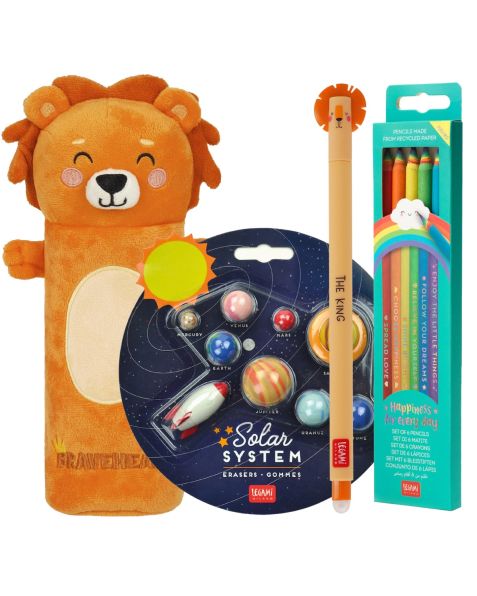 Legami Lion Super Soft! Pencil Case Set with Assorted Stationery 