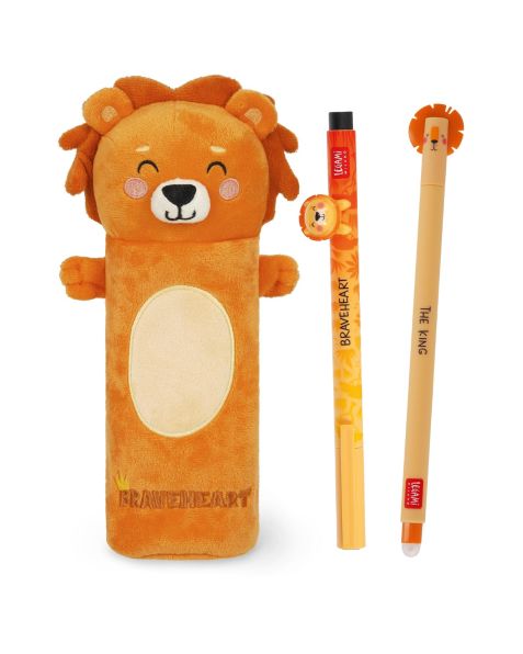Legami Lion Super Soft! Pencil Case Set with Lovely Friends & Erasable Lion Pens