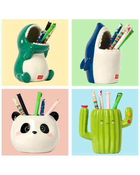 Legami Ceramic Fun Pen Holder Desk Friends - Shark / Dinosaur / Panda / Cactus