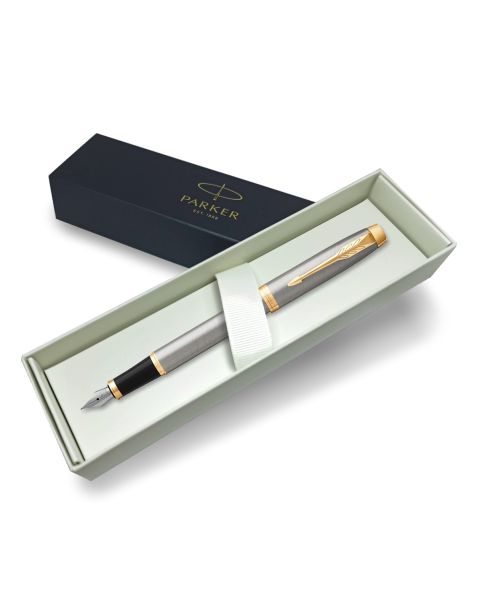 Parker IM Fountain Pen - Brushed Metal with Gold Trim