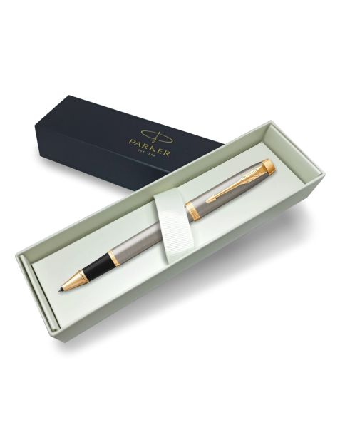 Parker IM Rollerball Pen - Brushed Metal with Gold Trim