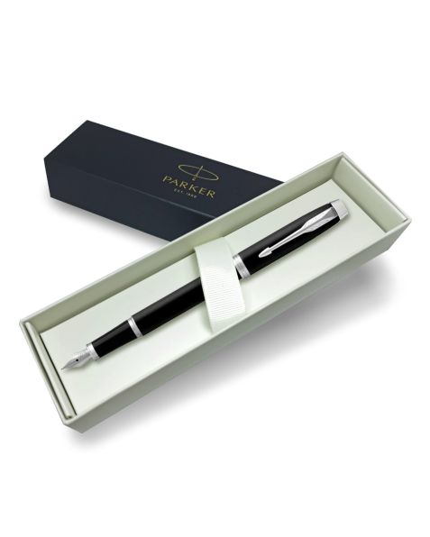 Parker IM Premium Fountain Pen - Matt Black with Chrome Trim - Medium Nib