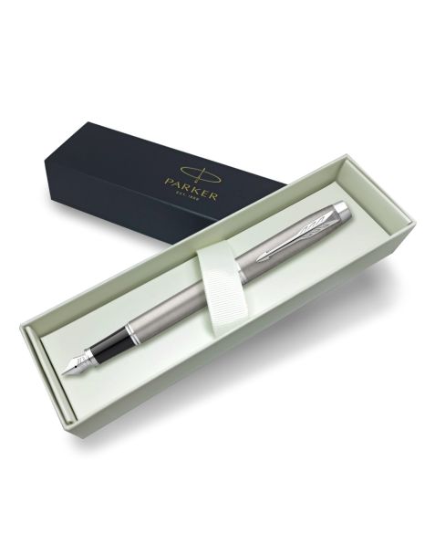 Parker IM Fountain Pen - Brushed Steel with Chrome Trim - Fine Nib