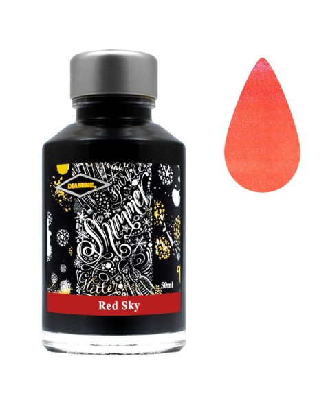 Diamine 50ml Ink Bottle - Silver Shimmer - Red sky