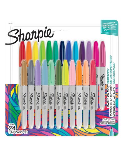 Sharpie Permanent Markers - Fine Point - Assorted Colours - 24 Pack