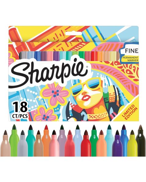 Sharpie Permanent Markers - Fine Point - Colouring Pens - Assorted Colours  - 18 Pack
