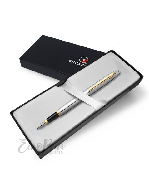 Sheaffer Vfm Fountain Pen - Medium Nib - Chrome With Gold Trim