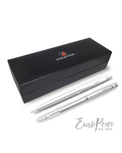 Sheaffer 100 SERIES Fountain Pen  and Ball pen Set Brushed Chrome & Barrel: Nickel Trim