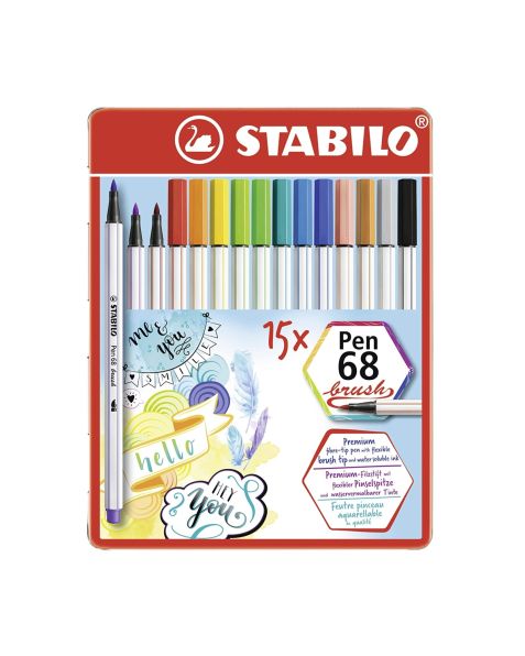 STABILO® Pen 68 - Brush - Tin 15 Pack