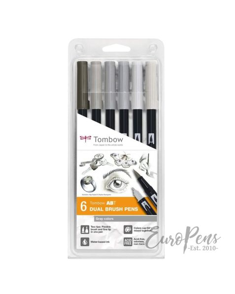 Tombow Dual Brush Pens - Pack Of 6 - Grey