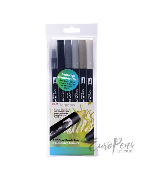 Tombow Dual Brush Pens & Blender Pen - Pack Of 7 - Grey