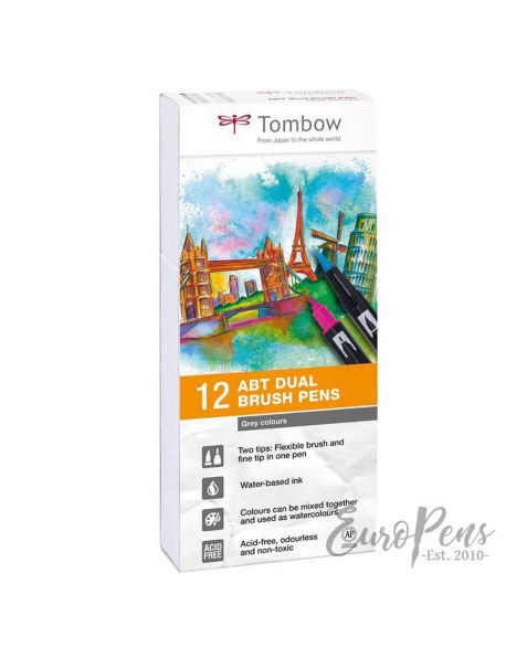 Tombow Dual Brush Pens - Pack Of 12 - Grey