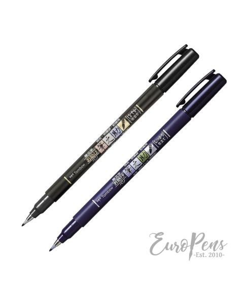 Tombow Fudenosuke Pens - Pack Of 2 - Hard Tip & Soft Tip - Black