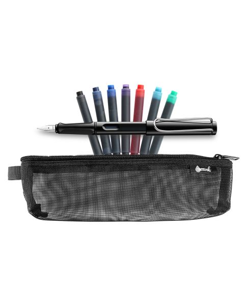 LAMY Back to School Kit - Fountain Pen with Assorted Refills &amp; Pencil Case (Choose Colour)-Glossy Black