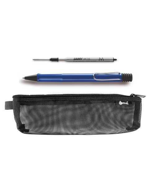 LAMY Back to School Kit - Ballpoint Pen with Black Refill &amp; Pencil Case (Choose Colour)-Blue