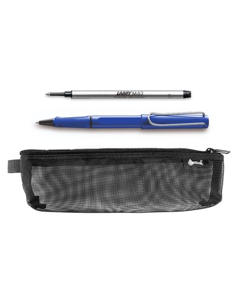 LAMY Back to School Kit - Rollerball Pen with Black Refill &amp; Pencil Case (Choose Colour)-Blue
