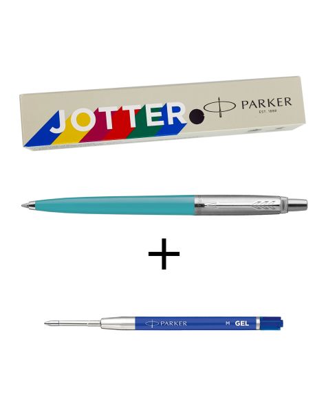 Parker Jotter Ballpoint Pen + Free Parker Blue Gel Refill - Caribbean Blue